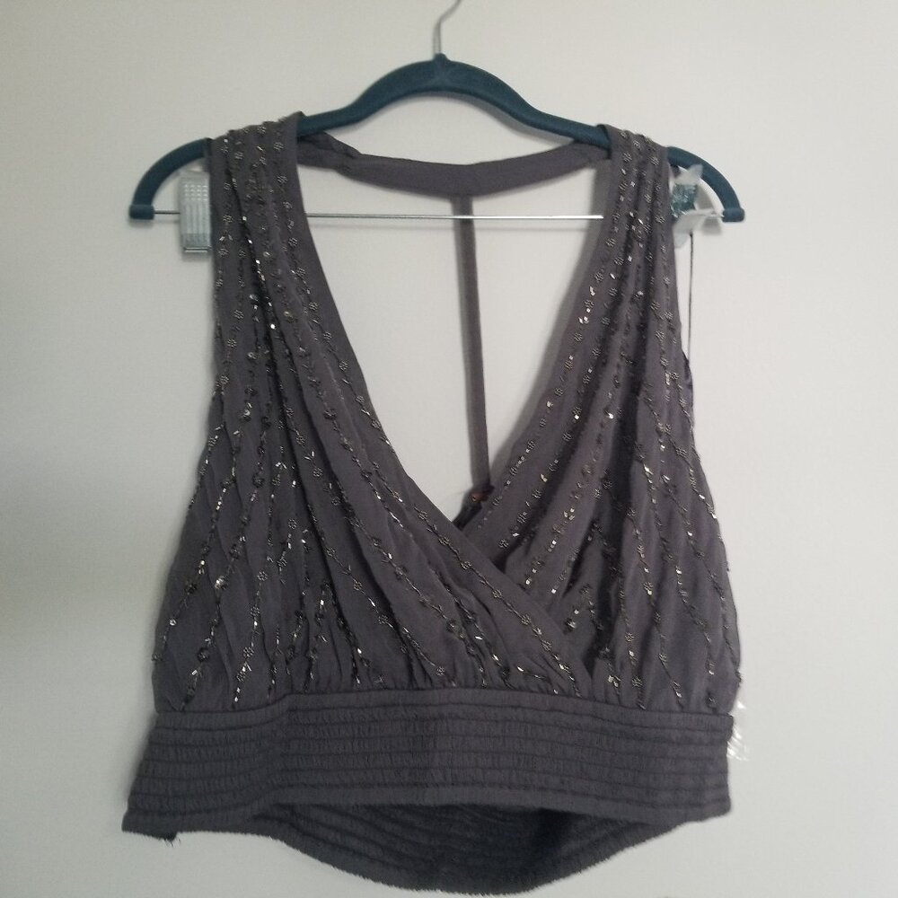 Free People Floral Beaded Crop Top L NWT - Picture 1 of 6